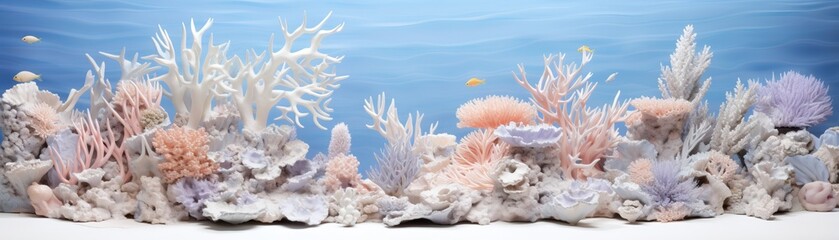 Wall Mural - Underwater bleached coral reef with many tropical fish