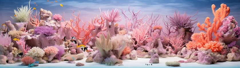 Wall Mural - Underwater scene with various corals and tropical fish