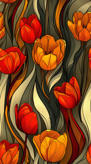 Wall Mural - Floral pattern, texture, background with red and yellow tulips. Blooming spring flowers