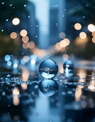 Wall Mural - Image where bokeh balls are created by raindrops reflecting street lamps