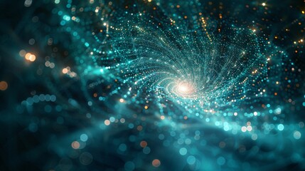 Wall Mural - big data spiral in teal digital cosmos