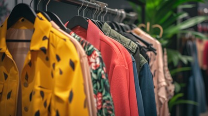 Men's clothing hanging on a clothing rack. Clothing business background