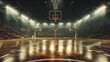 Spellbinding glimpse of a dynamic basketball court, the gleaming hardwood surface bathed in the soft glow of arena lights