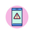 Error notification screen line icon. Smartphone, problem message, warning outline sign. Phone repair, service concept. Vector illustration, symbol element for web design and apps