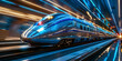 Elegance in motion high speed train blue color streaks past station technological architectural sense blue and golden background