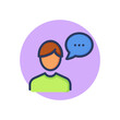 Speaking person line icon. Man with speech bubble, thought cloud outline sign. Communication, discussion concept. Vector illustration, symbol element for web design and apps