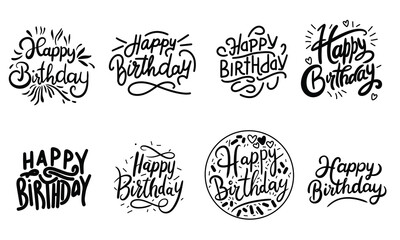 Wall Mural - Collection of Happy Birthday lettering. Hand drawn vector art.