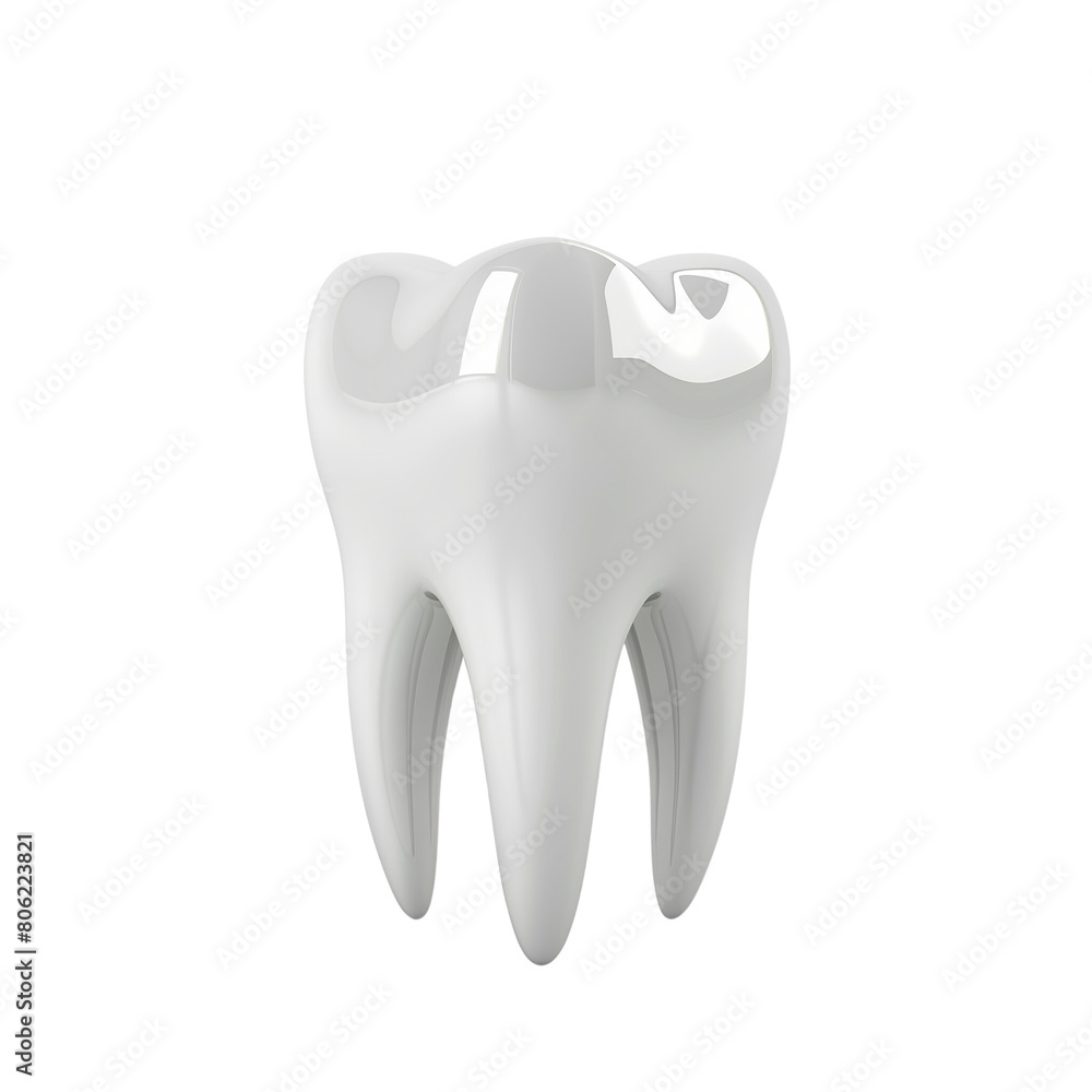3D rendering of a shiny white tooth on a black background. The tooth is ...