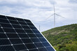 Solar panels and wind turbines. Sustainable energy