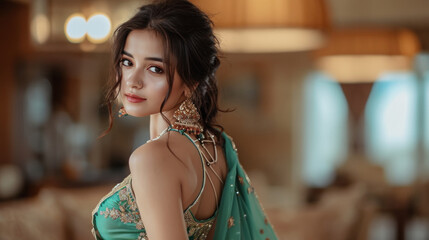 Young beautiful indian fashionable stylish woman in lehenga choli