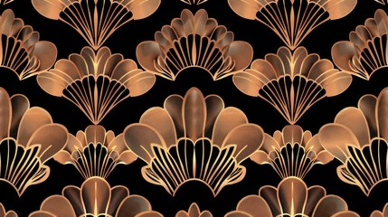 An elegant Art Deco-style seamless pattern featuring rose gold decorative flower shapes