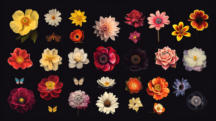 A collection of flower emoji symbols arranged in a grid.