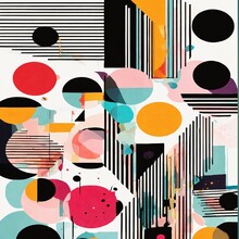 This Image Appears To Be An Abstract Art Piece Featuring A Variety Of Shapes And Colors. The Shapes Include Circles, Rectangles, And Lines, And The Colors Are Predominantly Black, White, Generator  Ai
