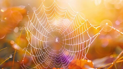 Macro shot of a spider's intricate web early in the morning dew