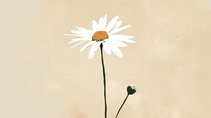 Wall Mural - A minimalist clip art of a daisy, with a white center and delicate, symmetrical petals.