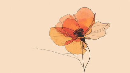 Wall Mural - A minimalist clip art of a single flower, with bold lines and subtle shading.