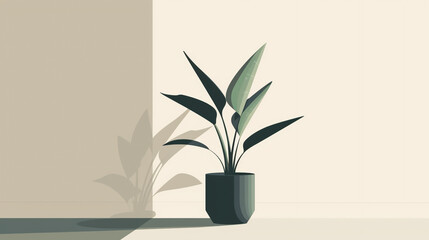 Wall Mural - A minimalist clip art of a potted plant, with sleek lines and a modern aesthetic.