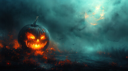 Wall Mural - halloween pumpkin in the night