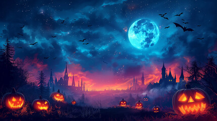 Wall Mural - halloween pumpkin in the night