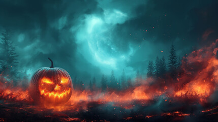 Wall Mural - halloween pumpkin in the night