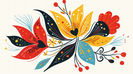 Wall Mural - A modern clip art of an abstract floral design, with bold shapes and vibrant colors.