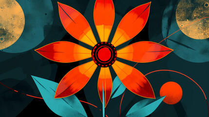 Wall Mural - A modern clip art of an abstract flower, with bold shapes and contrasting colors.