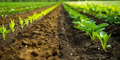 Wall Mural - a farmer inspecting lush green crops in a sunlit field