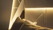 Contemporary bedroom, close-up of geometric headboard, sharp lines, indirect light 