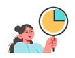 Analyzing woman with magnifying glass looking at chart
