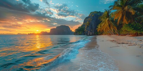 Amazing Sunrise Beach in the Philippines. Relaxing get-away Scenery. Romance background.