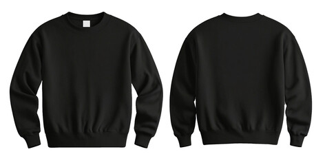 Set of black front and back view tee sweatshirt sweater long sleeve on white background. ai generated