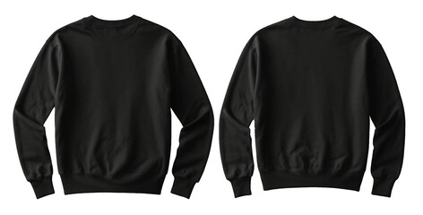 Wall Mural - Set of black front and back view tee sweatshirt sweater long sleeve on white background. ai generated