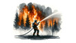 Brave firefighter battling a fierce forest blaze, emblematic of emergency response and National Firefighters' Day commemorations, suitable for safety campaigns