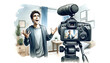 Animated young male vlogger recording a lively video in a bedroom setup, illustrating content creation for social media and World Social Media Day