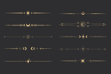 Wall Mural - golden divider celestial border with stars moon and sun thin line elegant simple decoration, mystic 