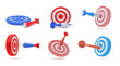 3d target. Goal dart icon different angles view, business game strategy arrow for customer board, sport hit or point. Render isolated element. Effective marketing targeting vector concept