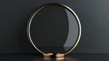 A Gold Mirror On A Black Surface.