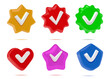 3D check mark. Quality accept icon. Checkmark badge. Success or correct examine tick tag. Election assessment. Right answer or correct sign. Survey checkbox. Vector render symbols set