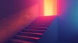 Glowing stairway leading to an illuminated door, metaphor for hope and escape from domestic violence towards a brighter future