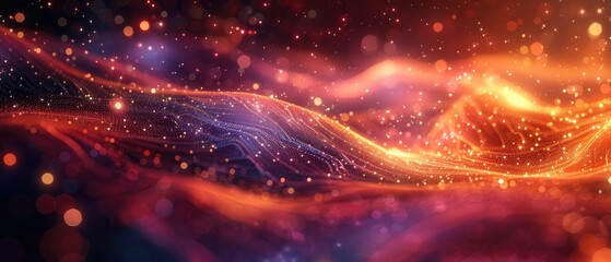 Wall Mural - A vibrant abstract background featuring red, purple, and orange technology particles