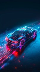 holographic car design concept on dark background