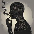 Graphical silhouette of man smoking, dangerous habit . AI 
