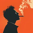 Graphical silhouette of man smoking, dangerous habit . AI 