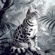 Portrait of silver bengal cat , shades of grey . Forest wild cat , illustration generated with AI 
