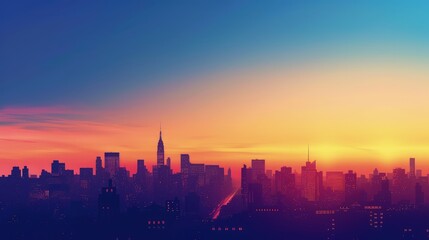 Wall Mural - A detailed cityscape silhouette at dusk, with the skyline outlined against a gradient sky, ideal for urban-themed projects. 8k