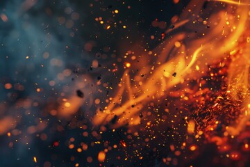 Wall Mural - An intimate look at the initial moments of a fire, where the first embers and sparks begin to emerge from the darkness. 