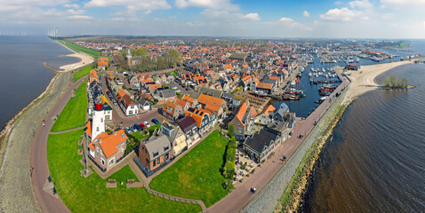 Sticker - Aerial panorama from the tradtional village Urk with the lighthouse at the IJsselmeer in the Netherlands