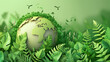 illustration of a lush green globe surrounded by foliage, symbolizing environmental care and nature conservation