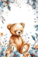 A background with a cute teddy bear with space for text as a template for cards or posters.