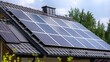 Harnessing Solar Energy: Eco-Friendly Power Through a Roof-Mounted Panel System. Concept Solar Energy Benefits, Renewable Resources, Eco-Friendly Solutions